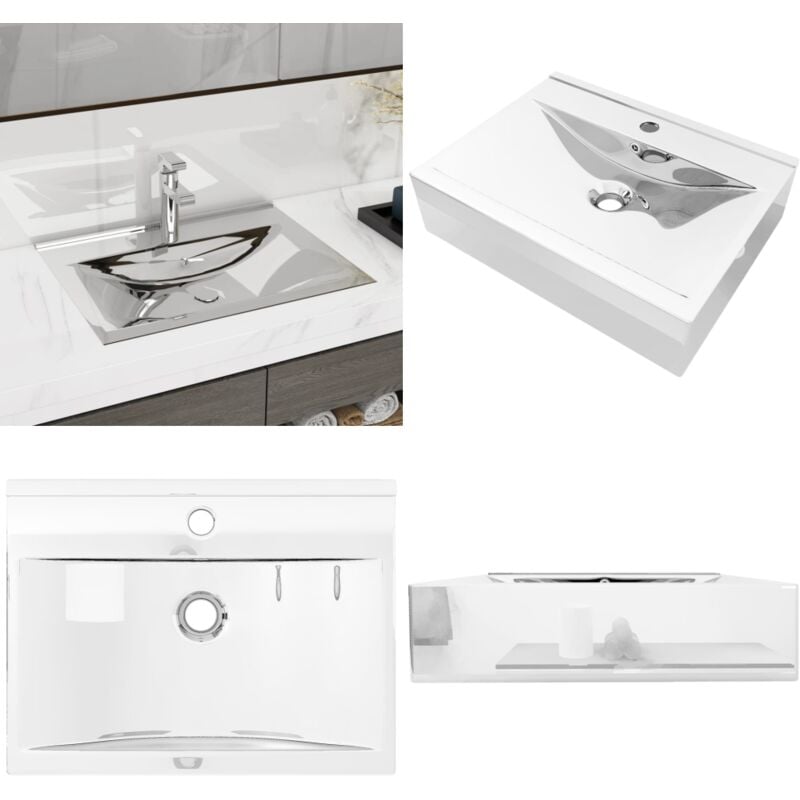 Waschbecken mit Überlauf 60x46x16 cm Keramik Silbern - Waschbecken - Keramik Waschbecken - Spülbecken - Badezimmer Waschbecken - Edelstahl