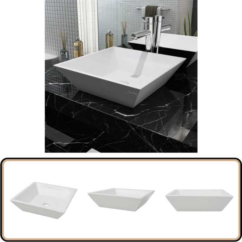 Vidaxl - Waschbecken Quadratisch Keramik Weiß 41,5 x 41,5 x 12 cm - Waschbecken - Keramikwaschbecken - Quadratisches Waschbecken - Weißes Waschbecken