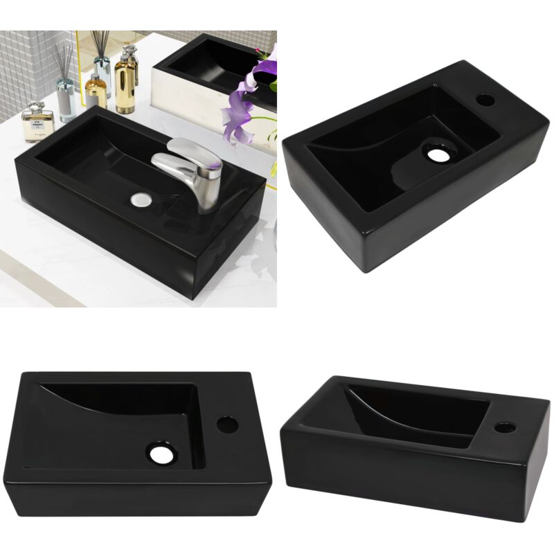 Vidaxl - Waschbecken Rechteckig + Hahnloch Keramik Schwarz 46x25,5x12 cm - Waschbecken - Keramikwaschbecken - Schwarzes Waschbecken - Rechteckiges