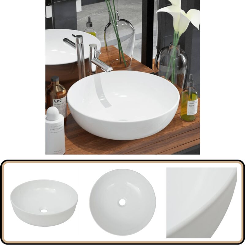 Vidaxl - Waschbecken Rund Keramik Weiß 41,5 x 13,5 cm - Waschbecken - Keramikwaschbecken - Rundes Waschbecken - Weißes Waschbecken