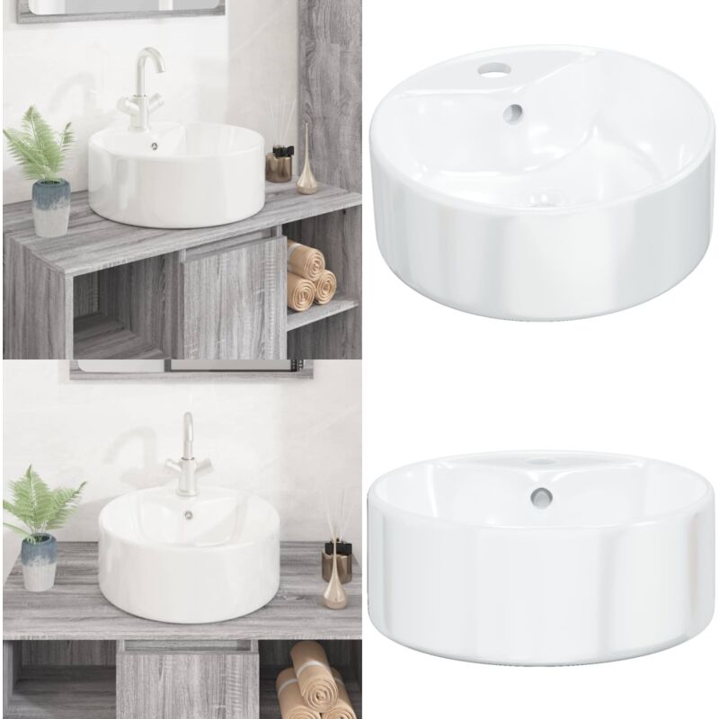 Vidaxl - Waschbecken Weiß 40x14,5 cm Keramik Rund - Waschbecken - Keramik Waschbecken - Rundes Waschbecken - Weißes Waschbecken - Badezimmer