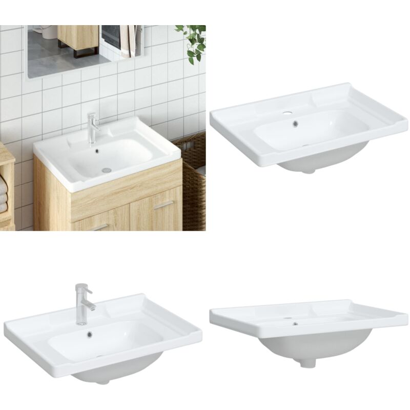 Waschbecken Weiß 71x48x23 cm Rechteckig Keramik - Waschbecken - Badezimmersanierung - Einbauwaschbecken - Keramikwaschbecken - Weißes Waschbecken