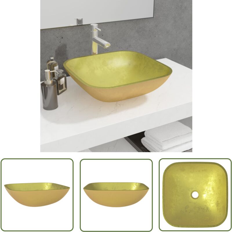 Vidaxl - The Living Store Waschbecken Glas 42x42x14 cm Gold - Waschbecken - Glaswaschbecken - Aufsatzwaschbecken - Goldfarbenes Waschbecken