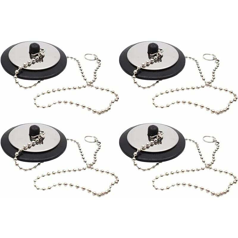 Waschbeckenstöpsel mit Kette, Gummi-Abflussabdeckung, Badezimmer-Waschbecken-Zubehör mit Kette, 4 Gummi-Abflussstöpsel mit Kette, für Waschbecken,