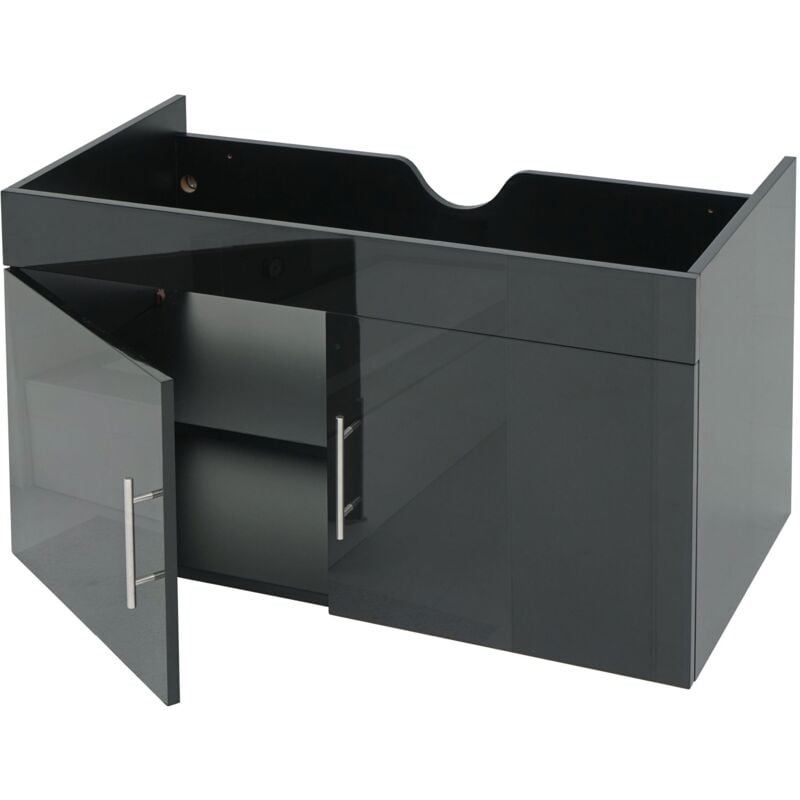 Waschbeckenunterschrank HHG 242, Waschtischunterschrank Waschtisch Unterschrank Badmöbel, mvg hochglanz 90cm schwarz
