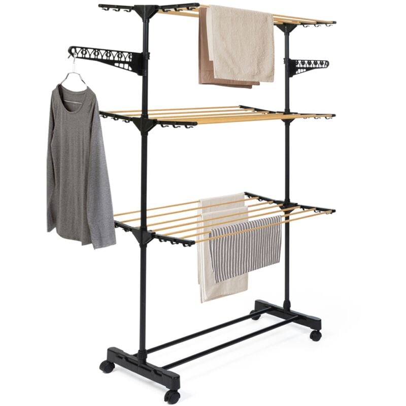 Edelstahl-Wäscheständer maxima schwarz und Holzoptik Klappbarer Wäscheständer H.145 cm