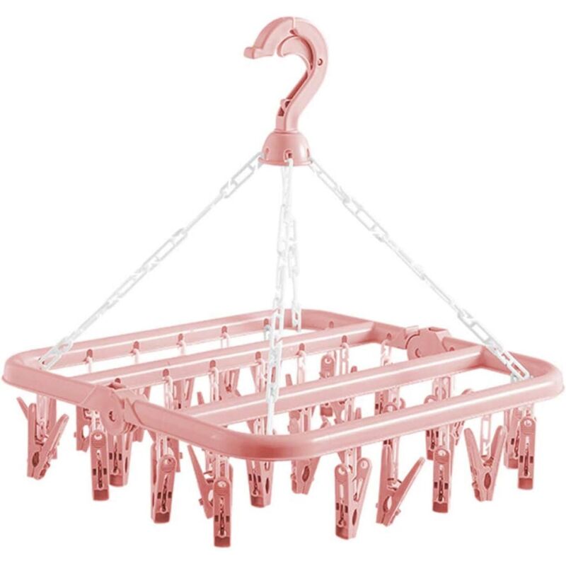 Wäscheständer für Babykleidung, winddicht, platzsparend, oval, mit 32 Clips, drehbar für Socken, ideal für Kleidung, Einlegesohlen, BHs, Babykleidung