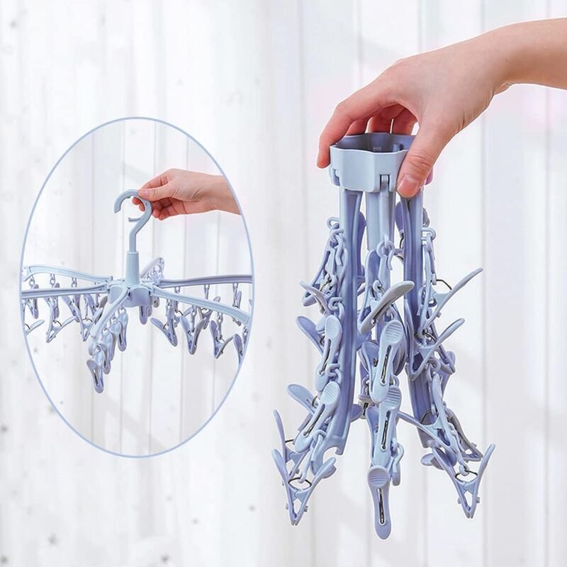 Wäscheständer für drinnen und draußen, 24 faltbare Wäscheklammern zum Aufhängen, drehbarer Sockentrockner, für T-förmige Windeln