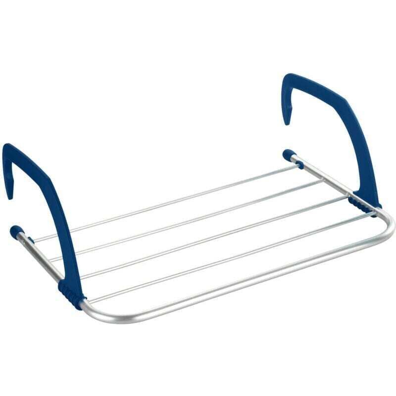 Wäscheständer, Wäscheständer für Heizkörper oder Balkon, 3 m Trockenlänge, Aluminium-Polypropylen, 34 x 16 x 53,5 cm, glänzend blau