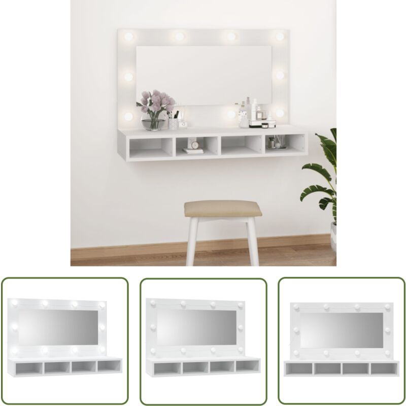 Jinlefu - The Living Store Spiegelschrank mit led Weiß 90x31,5x62 cm - Spiegelschrank - led Beleuchtung - Badezimmermöbel - Holzwerkstoff - Weißer