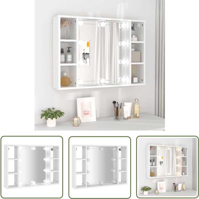 Jinlefu - The Living Store Spiegelschrank mit led Weiß 76x15x55 cm - Spiegelschrank - Badezimmermöbel - LED-Spiegel - Kosmetikspiegel