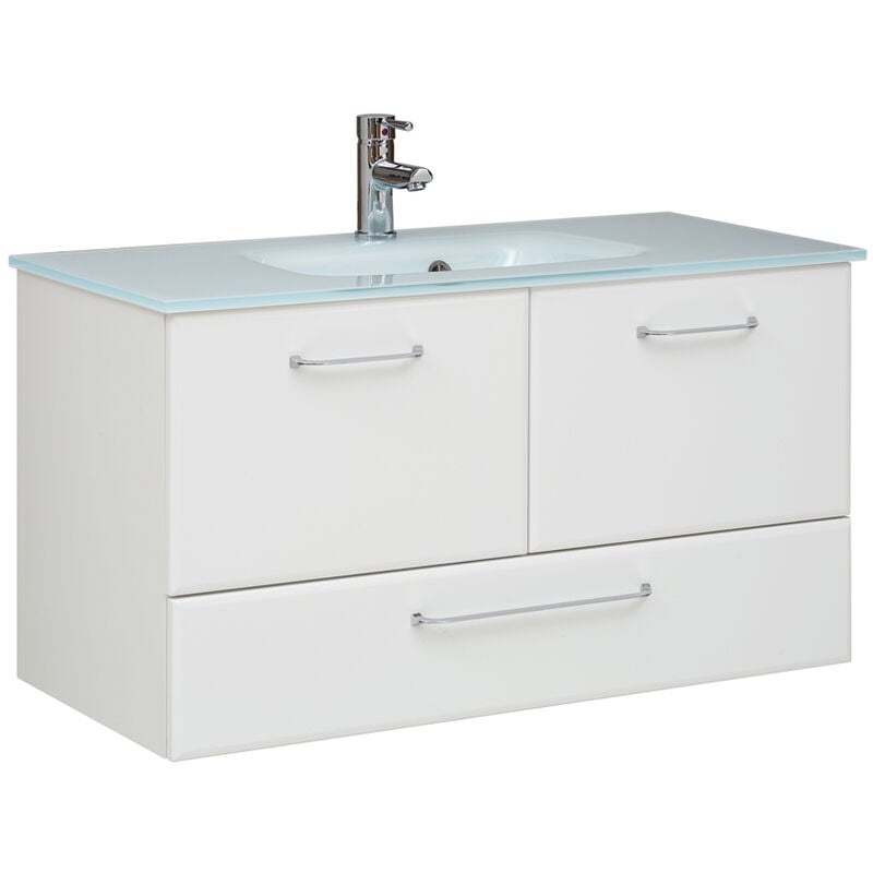 Lomadox - Waschtisch mit Glaswaschbecken QUEBEC-66 in weiß Hochglanz, b/h/t: ca. 99/52,5/44,5 cm