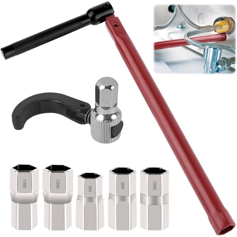 Waschtisch-Wasserhahn-Mutternschlüssel-Set, 8–12 mm Spültisch-Wasserhahn-Spezialwerkzeug (mit Handschuhen), Waschtisch-Wasserhahn-Schlüssel,