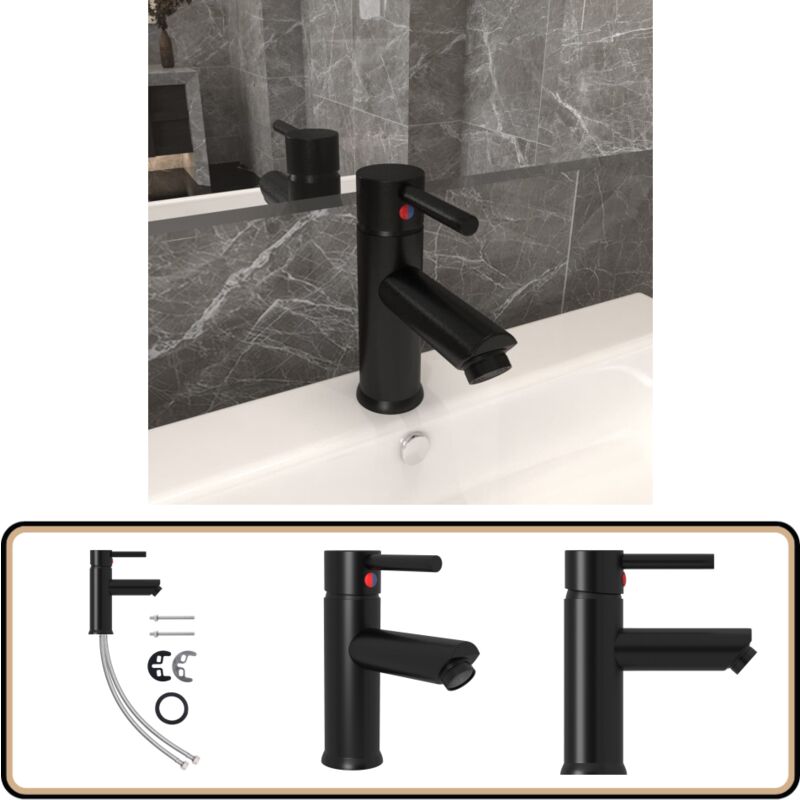 Waschtischarmatur Schwarz 130x176 mm - Waschtische Armatur - Armaturenbad - Küchenarmatur - Schwarze Armatur - Messingmischer