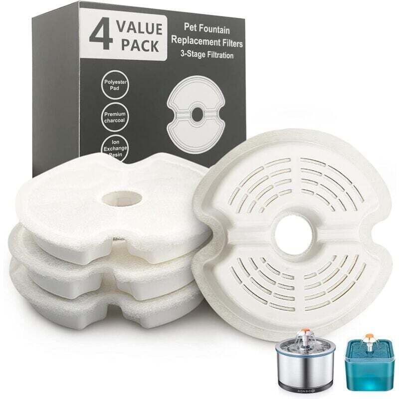 Aiperq - Wasserbrunnenfilter für Katzen und Hunde, geeignet für Katzen-/Hundebrunnen aus Edelstahl, dreifache Filtration (4 Stück), aafgvc