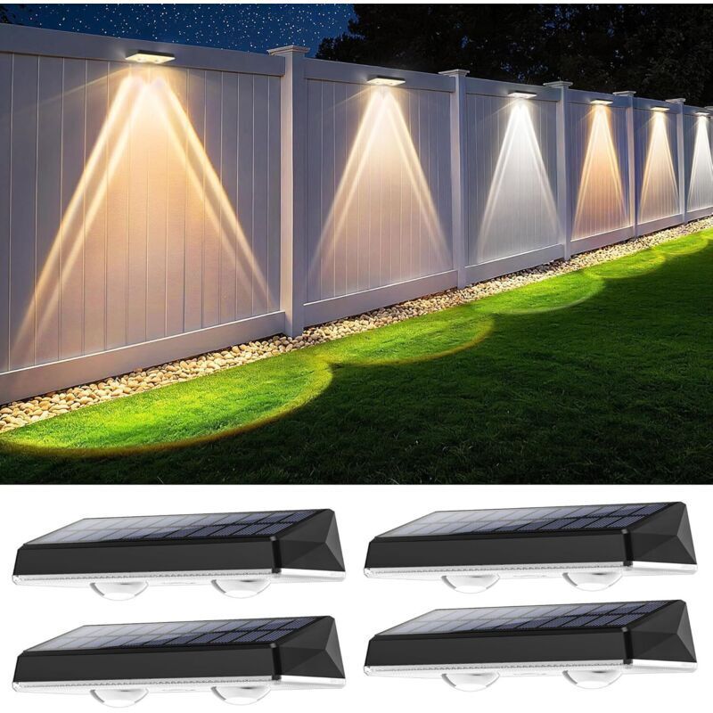 Wasserdichte IP67 Solar-Außenwandleuchte, 4 Stück, weiße Solar-Außenleuchten mit 3 Modi, leistungsstarke Solar-Außenlampe für Hof, Garten und Zaun