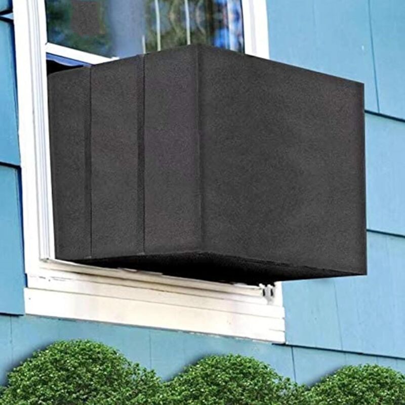 Wasserdichte Klimaanlagenabdeckung, 210d Oxford-Fenster-Klimaanlagenabdeckung, Außenabdeckungen mit Riemen, Fenster-Klimaanlagenabdeckung (Schwarz,