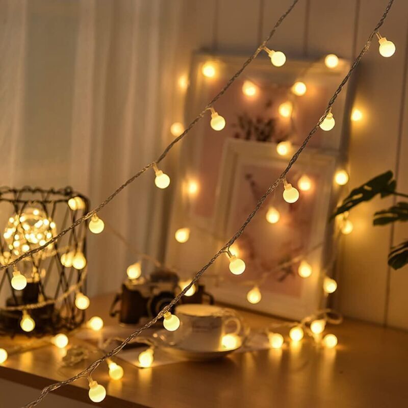 Wasserdichte LED-Lichterkette für den Außenbereich, batteriebetrieben, 5 m lang, 50 warmweiße LEDs. Weihnachtsbeleuchtung für Kinderzimmer, Balkone,