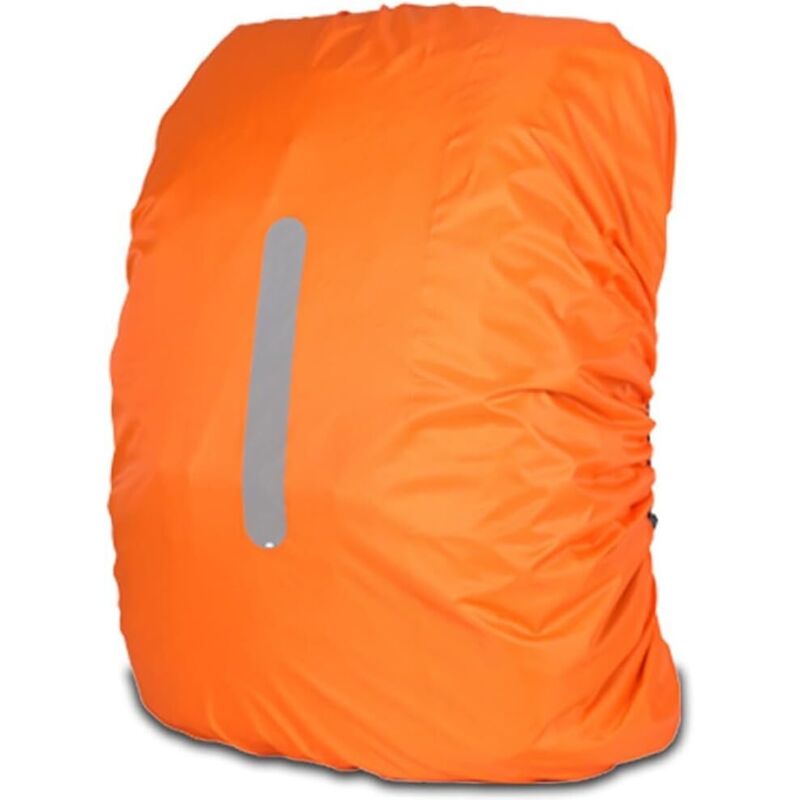 Wasserdichte, orange reflektierende Rucksackhülle, geeignet für Rucksäcke mit 40-50 Litern Volumen, eine wasserdichte Schutzhülle für Rucksäcke.