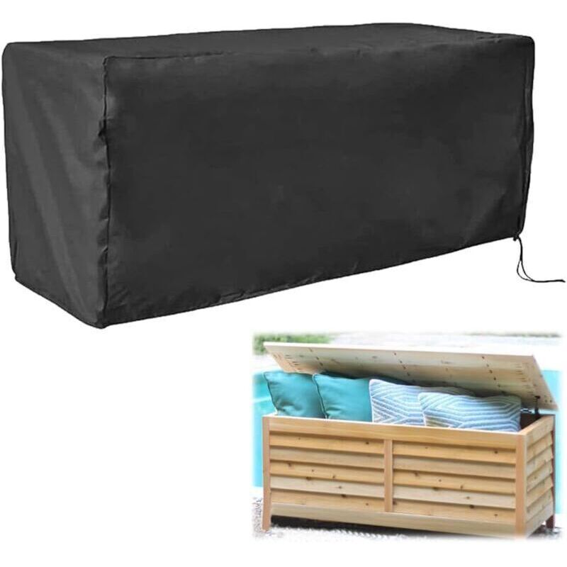 Wasserdichte Outdoor-Abdeckung, Aufbewahrungsbox-Abdeckung, wasserdicht und UV-Schutz, Outdoor-Aufbewahrungsbox-Abdeckung, 123 x 62 x 55 cm, Schwarz