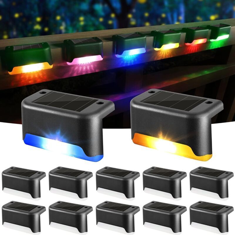 Wasserdichte Solar-Zaunleuchte, Solar-Terrassenleuchte, Treppenleuchte, IP65 LED-Solar-Gartenleuchten für Terrassentreppen und Zäune (Farbiges Licht