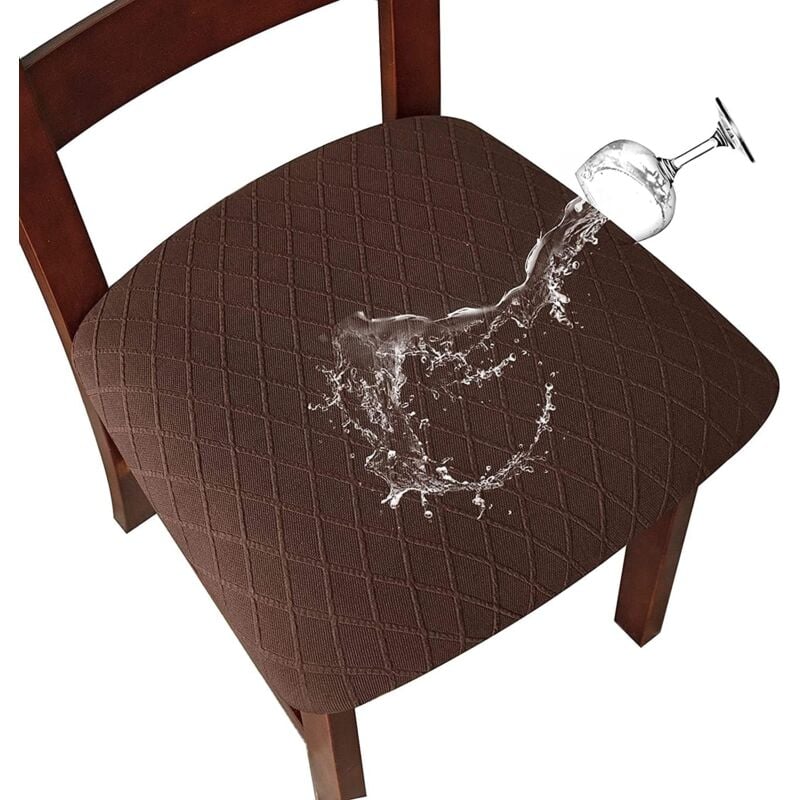 Wasserdichte Stuhlhussen, Stretch-Stuhlhussen mit Rautengitter, mit Schnalle für Esszimmer und Küche (Kaffee, 6 Stück)