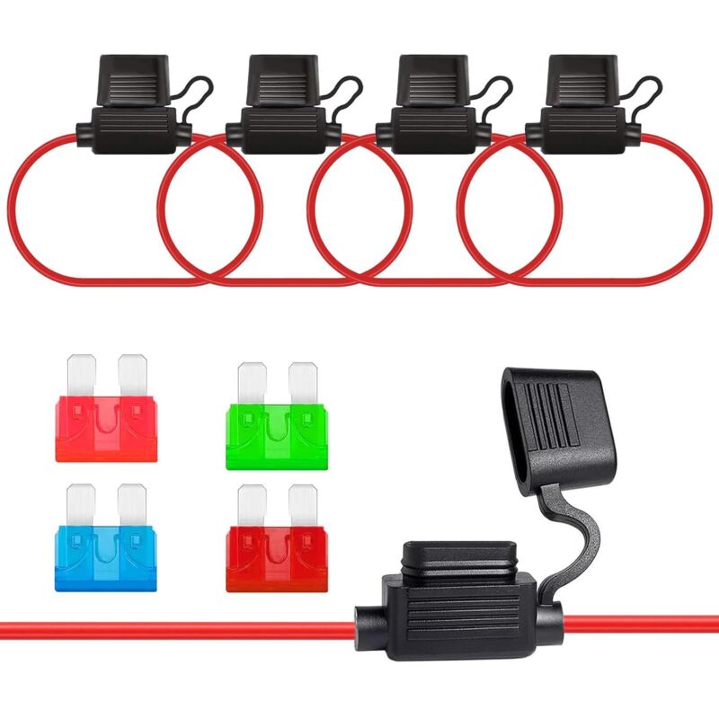 Wasserdichter 10 AWG Sicherungshalter für 32V Inline-Autos mit Standard-Sicherungen von 10A, 15A, 30A und 40A für Autos und Motorräder (8 Stück,