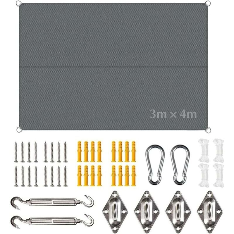 Wasserdichtes Sonnensegel 3x4m, Rechteckiges Sonnensegel Mit Schattensegelbefestigung, Bietet UV-Schutz, Für Terrassengärten, Balkone Und Pergolen