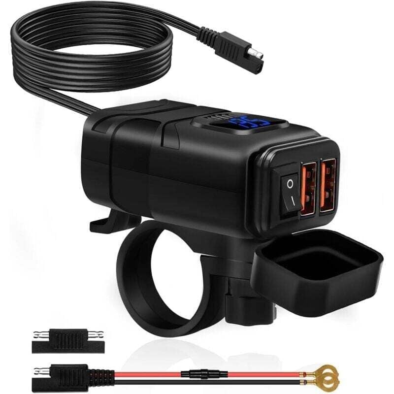 Wasserdichtes USB-Ladegerät für Motorrad, Dual USB/QC3.0 Autoladebuchse, wasserdichte USB-Steckdose für Motorrad, Schnellladen mit Schalter und