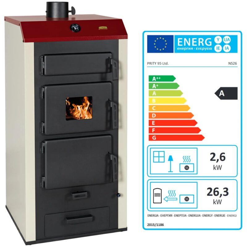 Prity - Wasserführender Kaminofen Holzofen NS26 26,3 + 2,6kw eek-a