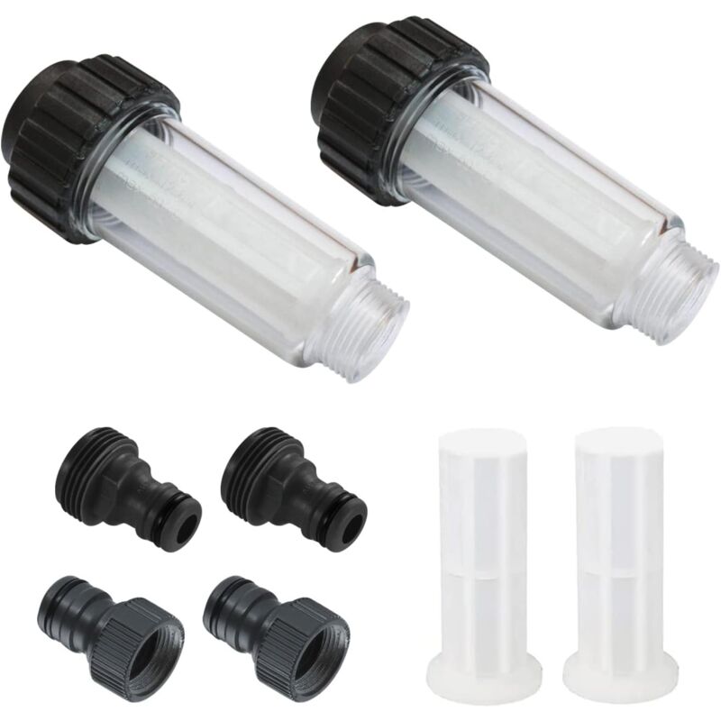 Memkey - Wasserfilter für Gartenschlauch, 2 Stück 3/4 Zoll Wasservorfilter Wasserfilter-Set mit 4 Filterelementen & 2 Schnelladaptern für
