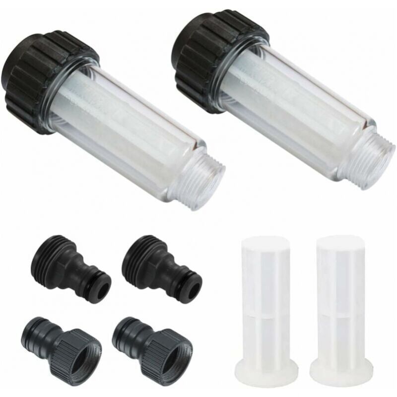 Wasserfilter für Gartenschlauch, 2 Stück 3/4 Zoll Wasservorfilter Wasserfilter-Set mit 4 Filterelementen & 2 Schnelladaptern für Hochdruckreiniger,