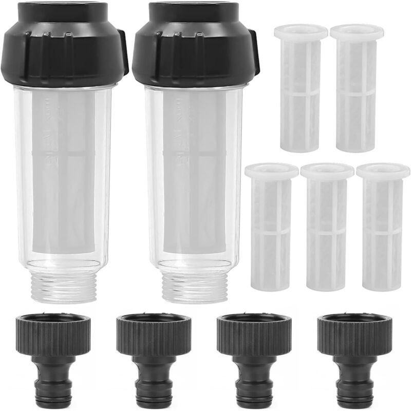 Wasserfilter Gartenschlauch, 2 Stück 3/4 Zoll Wasser Vorfilter Wasserfilter Set mit 5 Filtereinsatz & 2 Schnelladapter für Hochdruckreiniger,