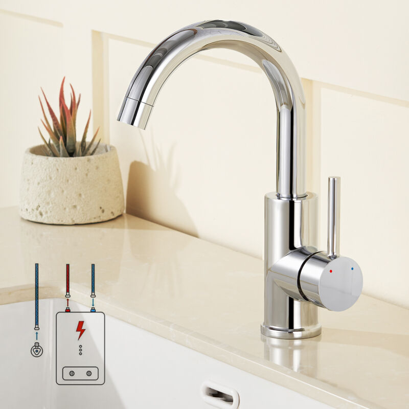 Lonheo - Auralum Niederdruck Wasserhahn Bad, 360° drehbare Waschtischarmatur Bad, Waschbecken Armatur mit hohem Auslauf, Mischbatterie für