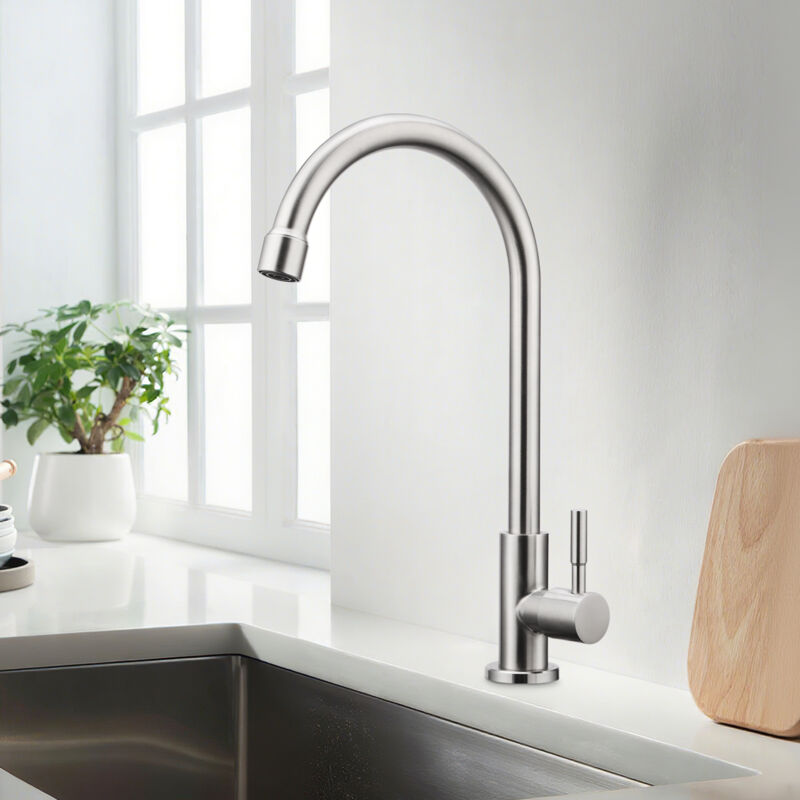 Wasserhahn Kaltwasser, Wasserhahn Küche mit Einhebelmische, 360°Drehung Einhand Hochdruck Armatur Küche, Edelstahl Wassersäulenmodus