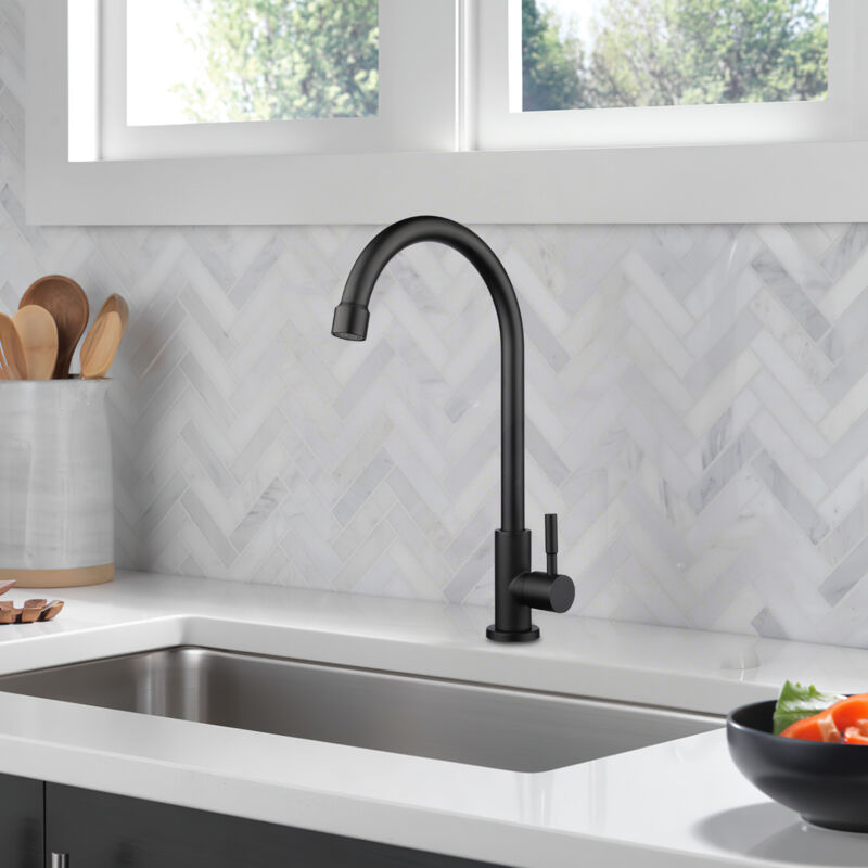 Wasserhahn Kaltwasser, Wasserhahn Küche mit Einhebelmische, 360°Drehung Einhand Hochdruck Armatur Küche, Edelstahl Wassersäulenmodus