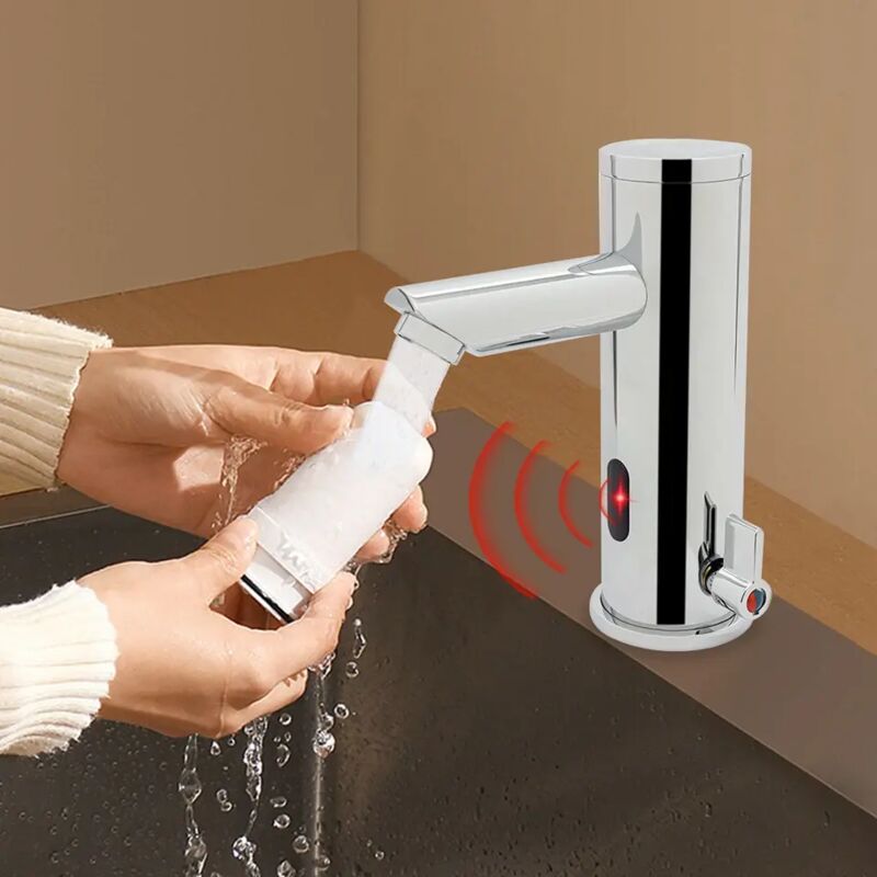 Wasserhahn mit automatischem Sensor, Wasserhahn mit Infrarotsensor, Badezimmer, berührungsloser Waschbeckenmischer, Badezimmer, Badezimmerarmaturen