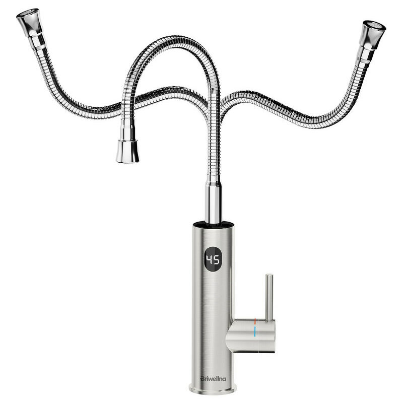 Wasserhahn mit Durchlauferhitzer, 3200W Elektrischer Wasserhahn Küche led Digitalanzeige Küchenarmatur Edelstahl 360° Flexible Drehung Mischbatterie