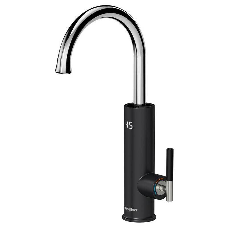 Küchenarmaturen Schwarz Wasserhahn mit Durchlauferhitzer 3200W Elektrischer Wasserhahn Küche led Digitalanzeige Mischbatterie Küche 360° Drehung