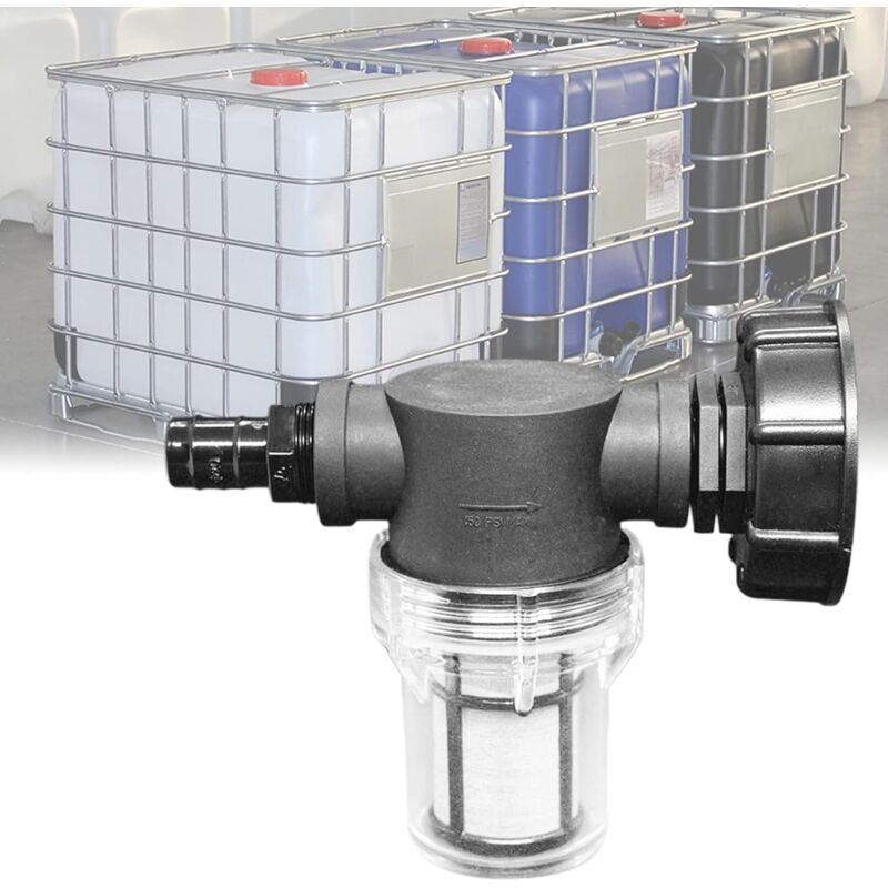 Mumu - Wasserhahn-Tankanschluss 1000 l, Gartenschlauch-Anschluss mit Filterfunktion, S60x6 IBC-Wassertank-Adapter, Gartenschlauch-Verbindung für