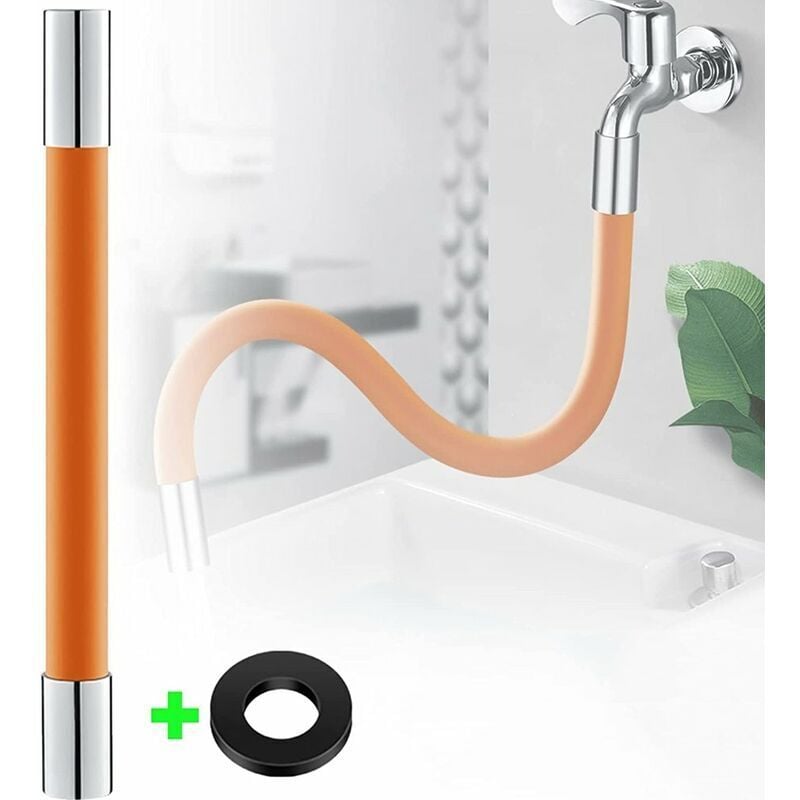 Odipie - Wasserhahn Verlängerung 30cm Universelles Wasserhahn Strahlregler Silikonschlauch Wasserhahn Verlängerungsrohr 360° Flexibel Biegen Orange