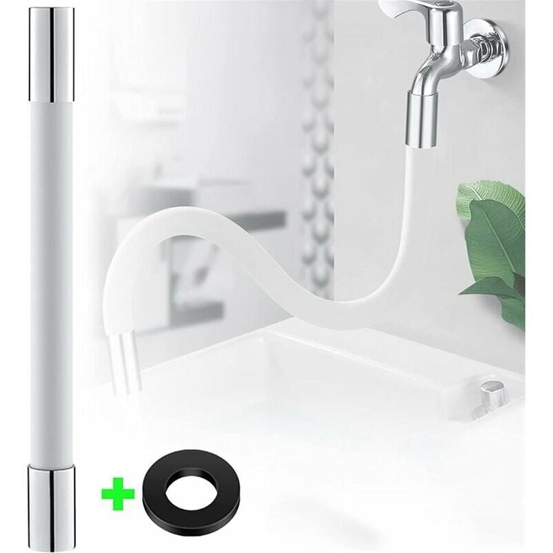 Wasserhahn Verlängerung 50cm Universelles Wasserhahn Strahlregler Silikonschlauch Wasserhahn Verlängerungsrohr 360° Flexibel Biegen Weiß