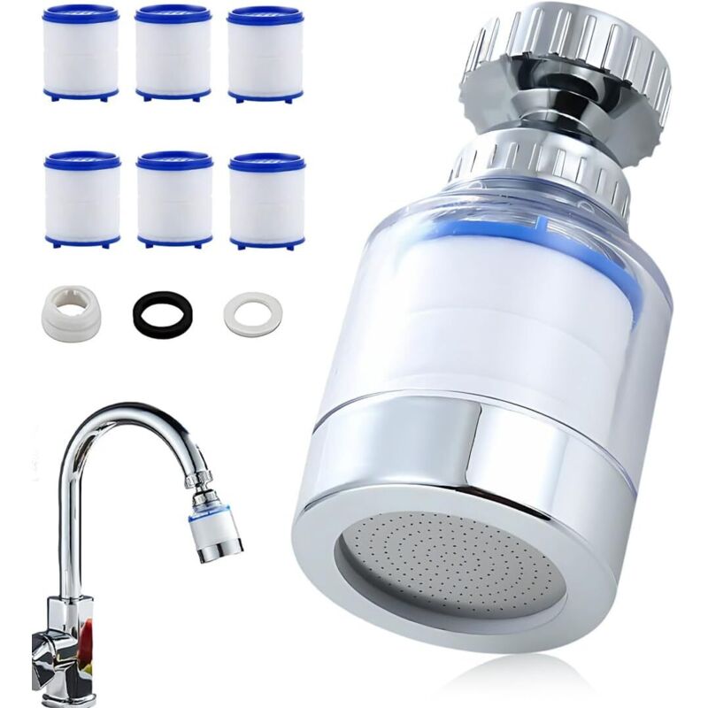 Wasserhahnfilter, 360 Grad drehbarer Wasserfilter, Aktivkohle-Wasserfilter für die Chlorentfernung, 6 Filterkartuschen