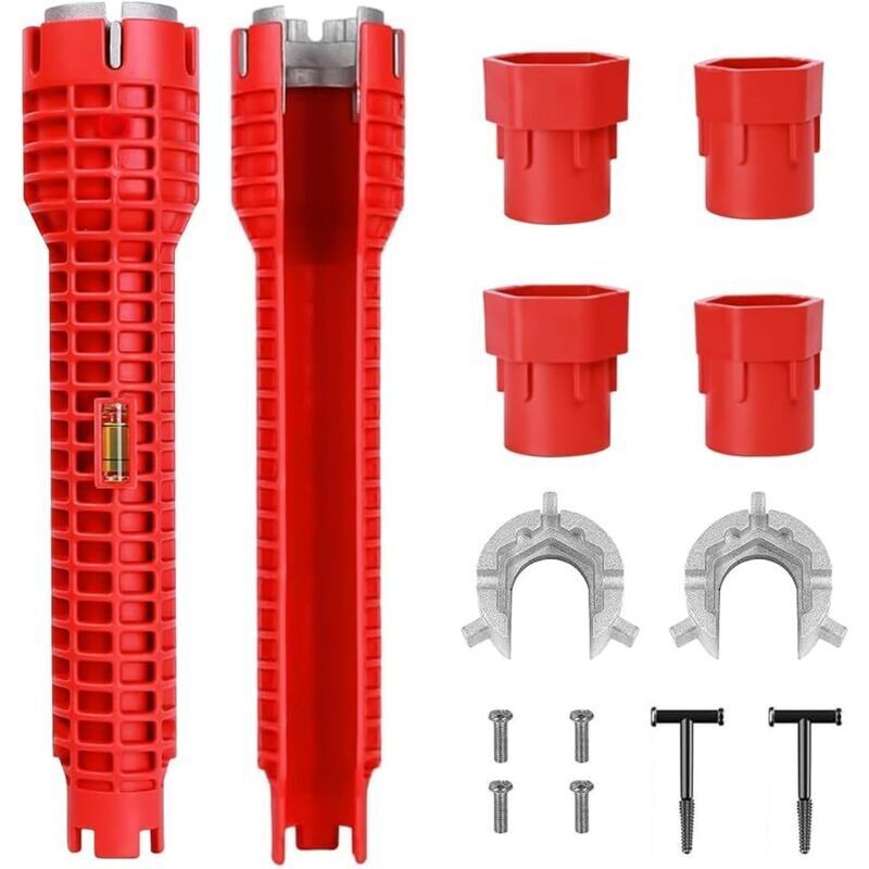 Wasserhahnschlüssel-Set, 2 Stück, 8-in-1 Multifunktions-Rohrschlüssel für Wasserhahn- und Waschbeckeninstallation, rutschfest, für Toilette,