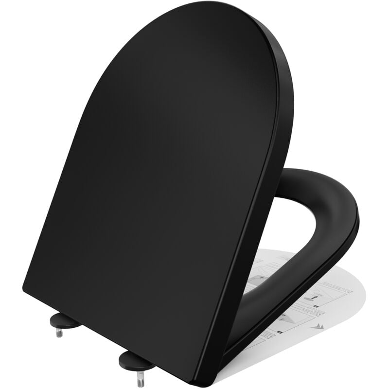 WC-Sitz mit Absenkautomatik, Duroplast Schnellöffnungs-WC-Sitz Typ D, belastbar bis 150 kg - Schwarz