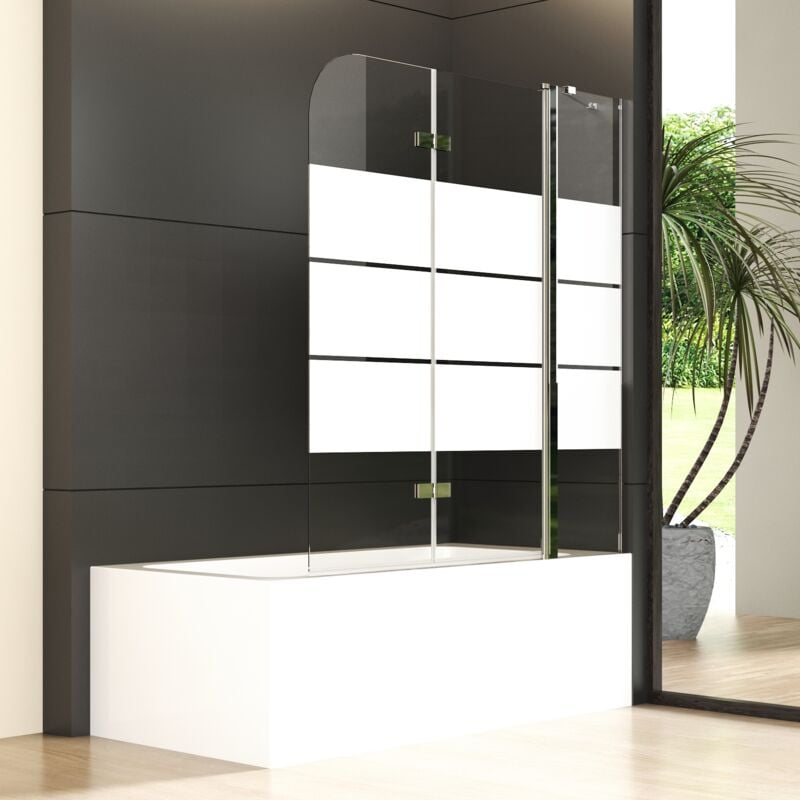 WDWRITTI 140x140cm Badewannenaufsatz Gestreift Badewanne Duschwand mit festem segment 6mm ESG Sicherheitsglas Badewanne Duschwand 3-teilig faltbar