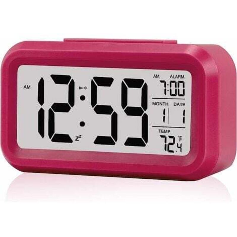 Tonchean - Wecker, kleiner digitaler Wecker, Schlummerkalenderanzeige, Temperaturalarmanzeige, einfach am Bett zu installieren(rot)