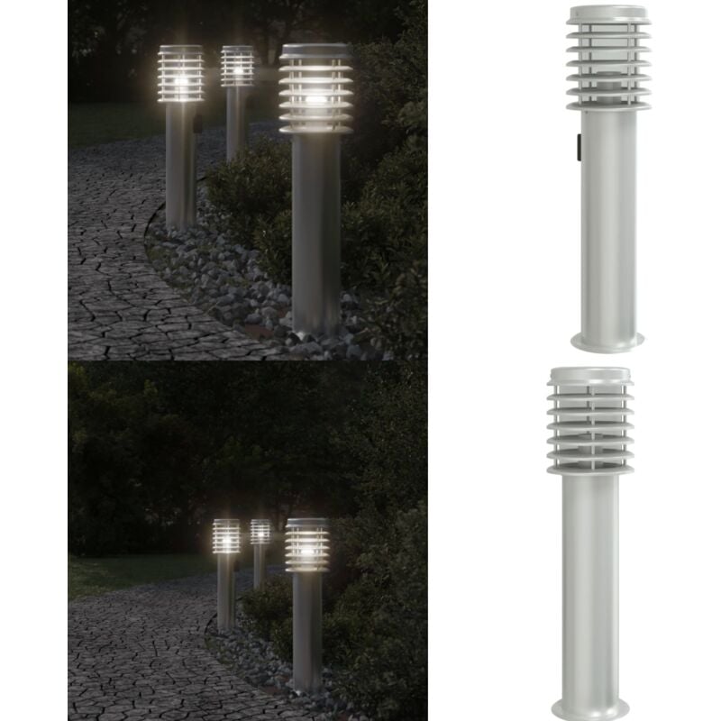 Wegeleuchte mit Steckdose Silbern 60 cm Edelstahl - Outdoor-Beleuchtung - Gartenlampe - LED-Lampe - Edelstahl Lampe - Wetterfeste Beleuchtung - Home