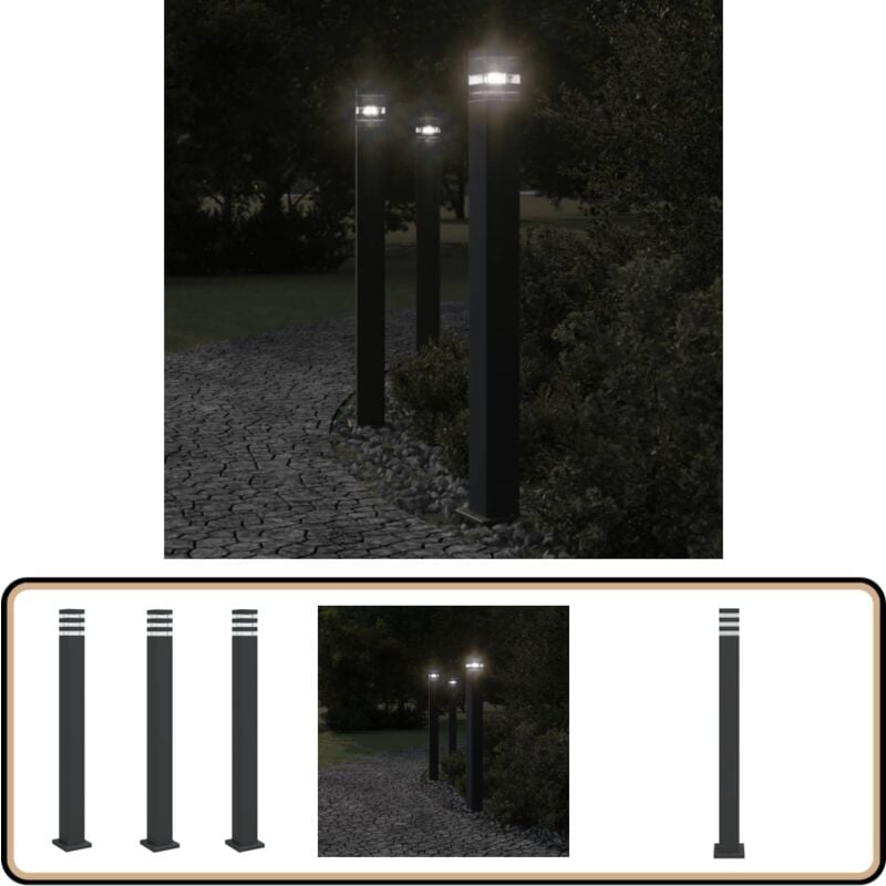 Wegeleuchten 3 Stk. Schwarz 110 cm Aluminium - Gartenlampe - LED-Lampe - Außenstehleuchte - Outdoor Beleuchtung - Terrasse Beleuchtung