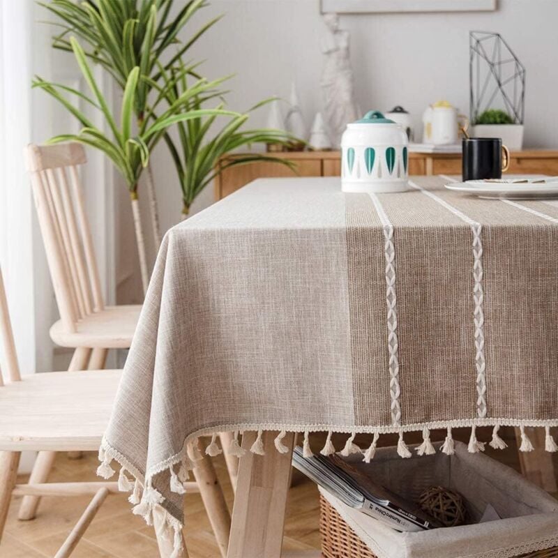 Csparkv - Beige Leinen-Rechteck-Tischdecke, Vintage-Dekoration, Tischdecke, Baumwoll-Tischdecke, rechteckig, 135 x 180 cm, für Küchentisch